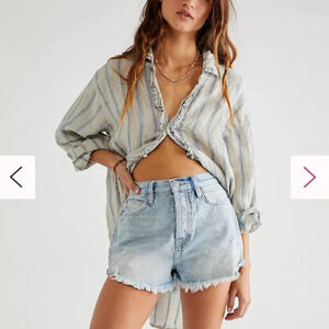 Free People The Lasso Jean Shorts 26 Button Fly High Rise Distressed Light Wash